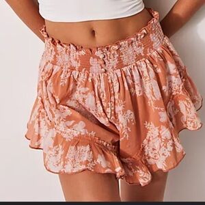 Free People intimately Floral Ruffle Shorts in Peach and White Amber combo